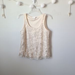 Lauren Conrad Sleeveless Floral Sequin Shirt Size XS